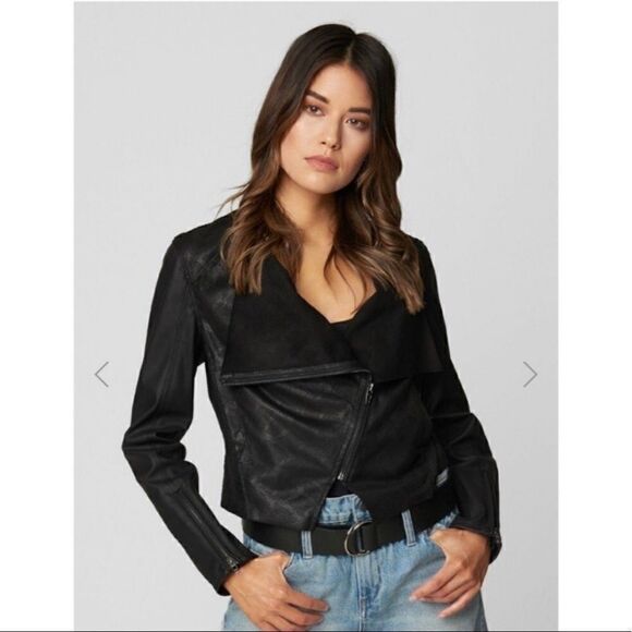 Blank NYC Moto Faux Suede Leather Snake Skin Black Jacket Size Medium - Picture 1 of 16
